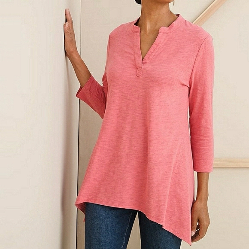 Chicos Strawberry Blush Ultimate Tee V-neck 3/4 Sleeve Knit Minimalist Lagenlook